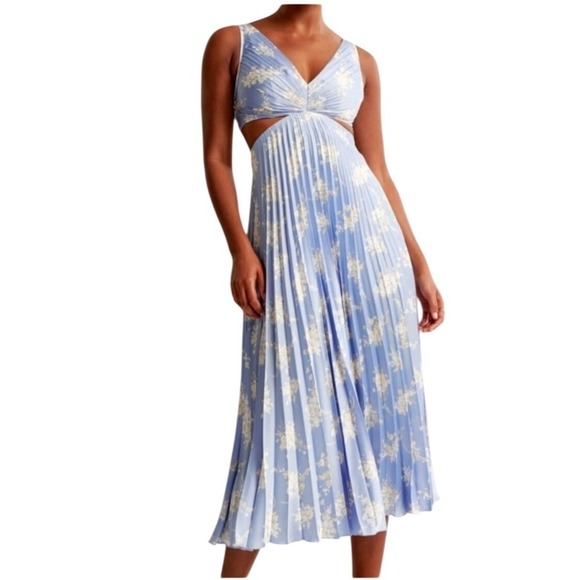 Abercrombie & Fitch Dresses & Skirts - ABERCROMBIE & FITCH Giselle Pleated Cutout Maxi Dress Sz M Blue Floral Fairycore